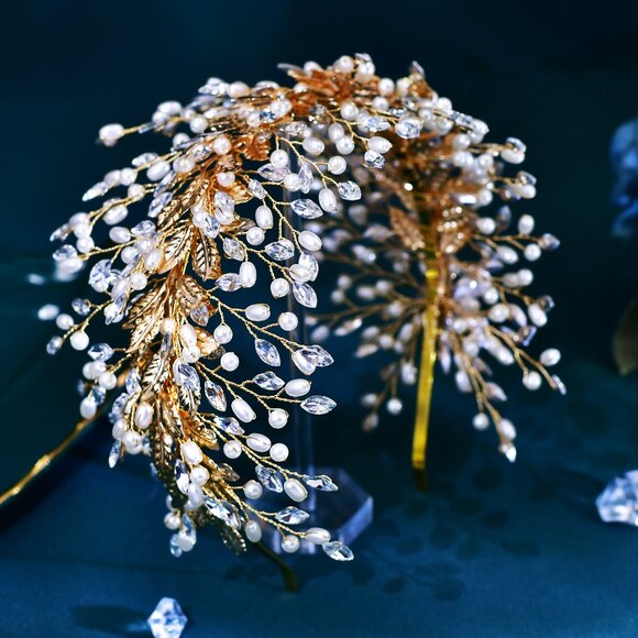 BRIDELLA BHP322 Golden Bridal Tiara  Crown Wedding Headband Hair Jewelry main image 6